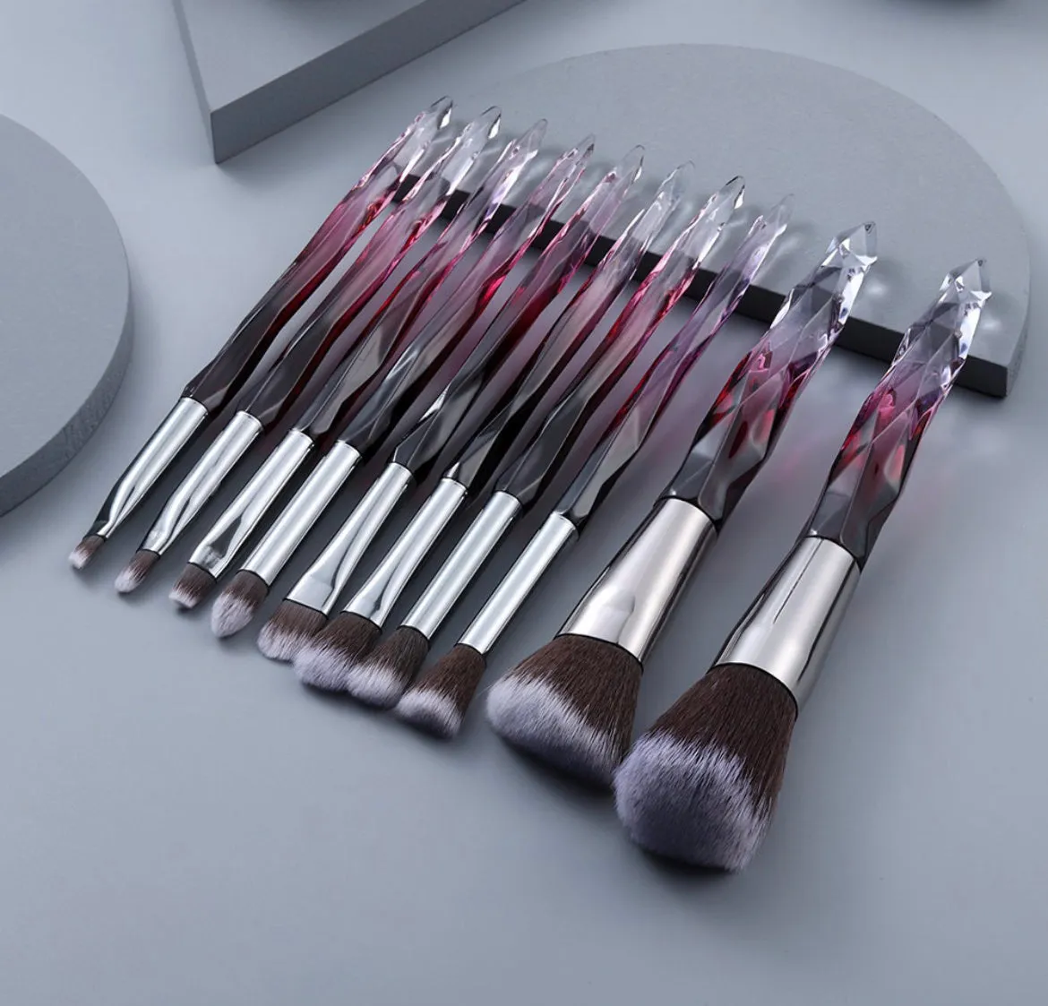 10 pc Crystal Glass Makeup Brush Set Purple