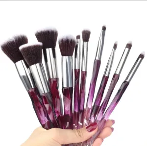 10 pc Crystal Glass Makeup Brush Set Purple