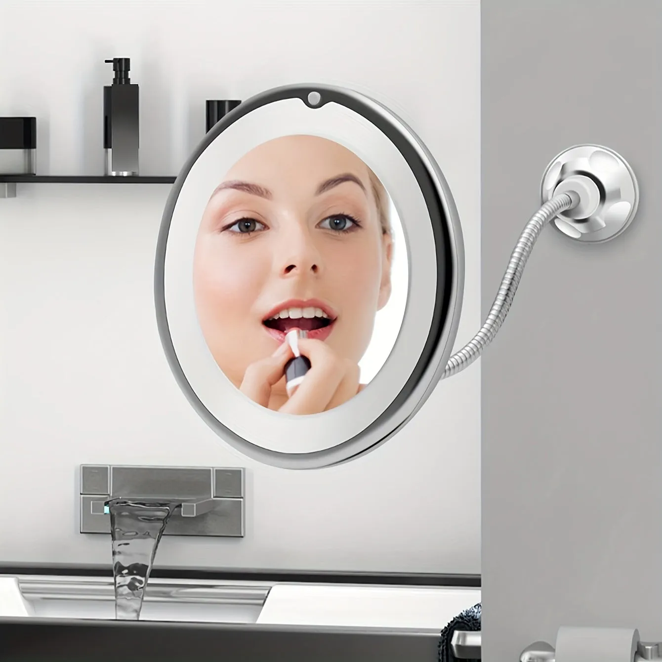 10X Magnifying LED Lighted Suction Mirror for Home Bathroom