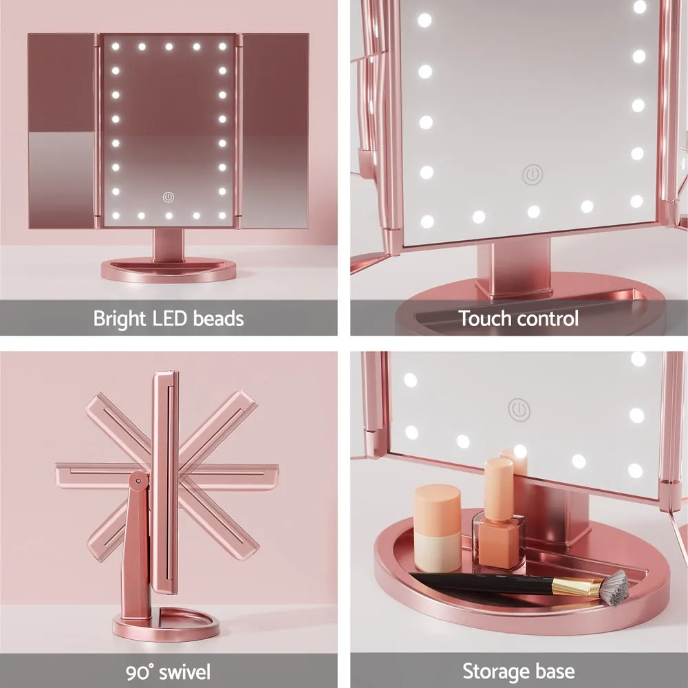 22 LED Touch Control Tri-Fold Makeup Mirror, 1X/2X/3X Magnifying - Embellir