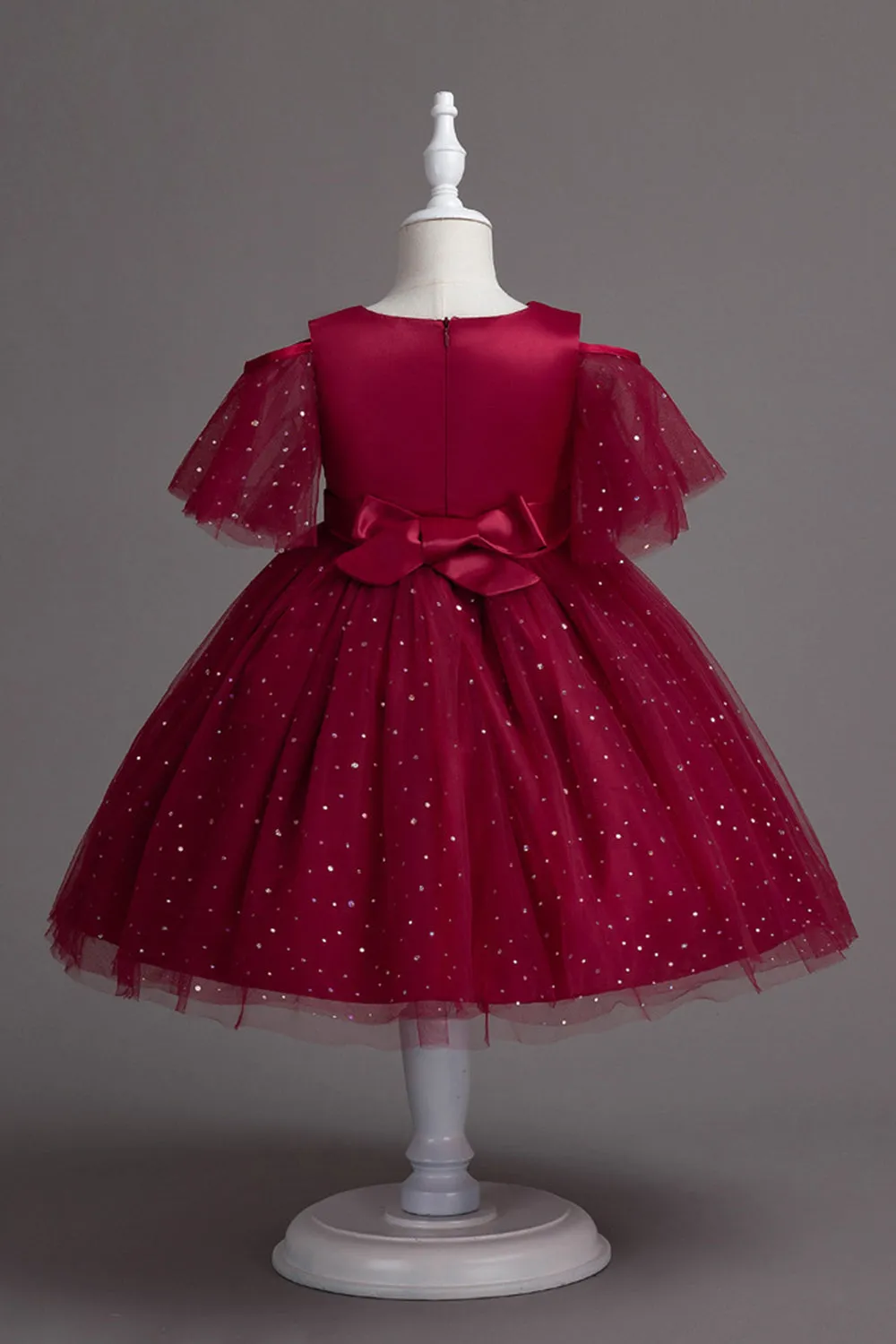 A Line Off the Shoulder Burgundy Tulle Girl Dress