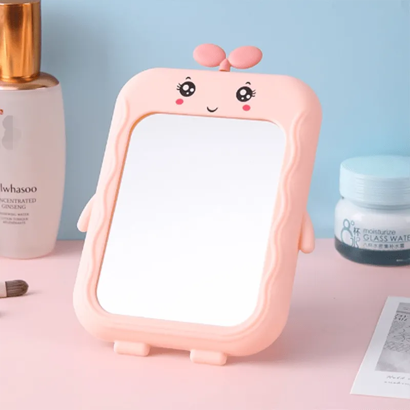 Adorable Cartoon Desk Mirror with Stand for Makeup Vanity