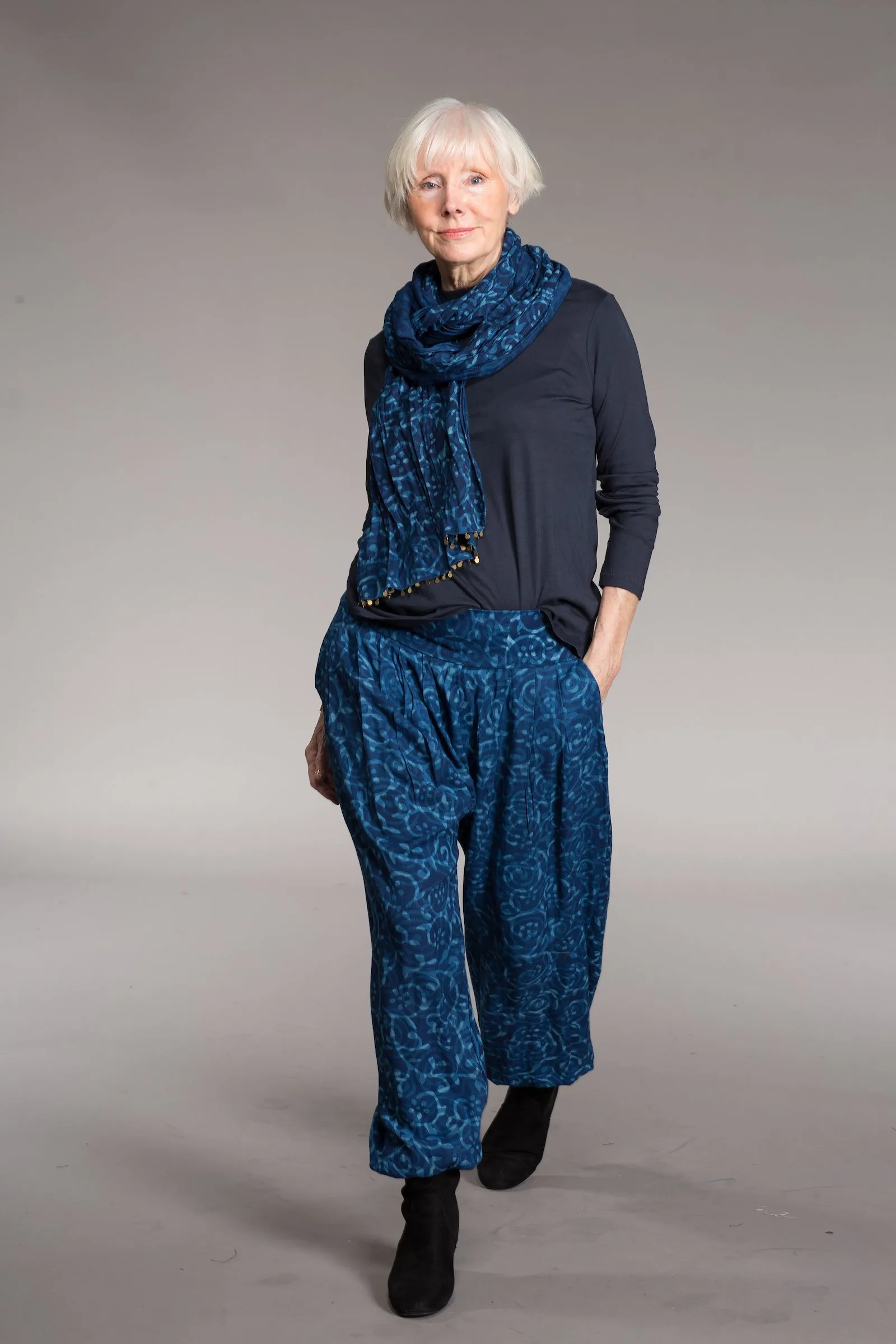 Arabia Pants Hand-Block Printed in Moss Crepe