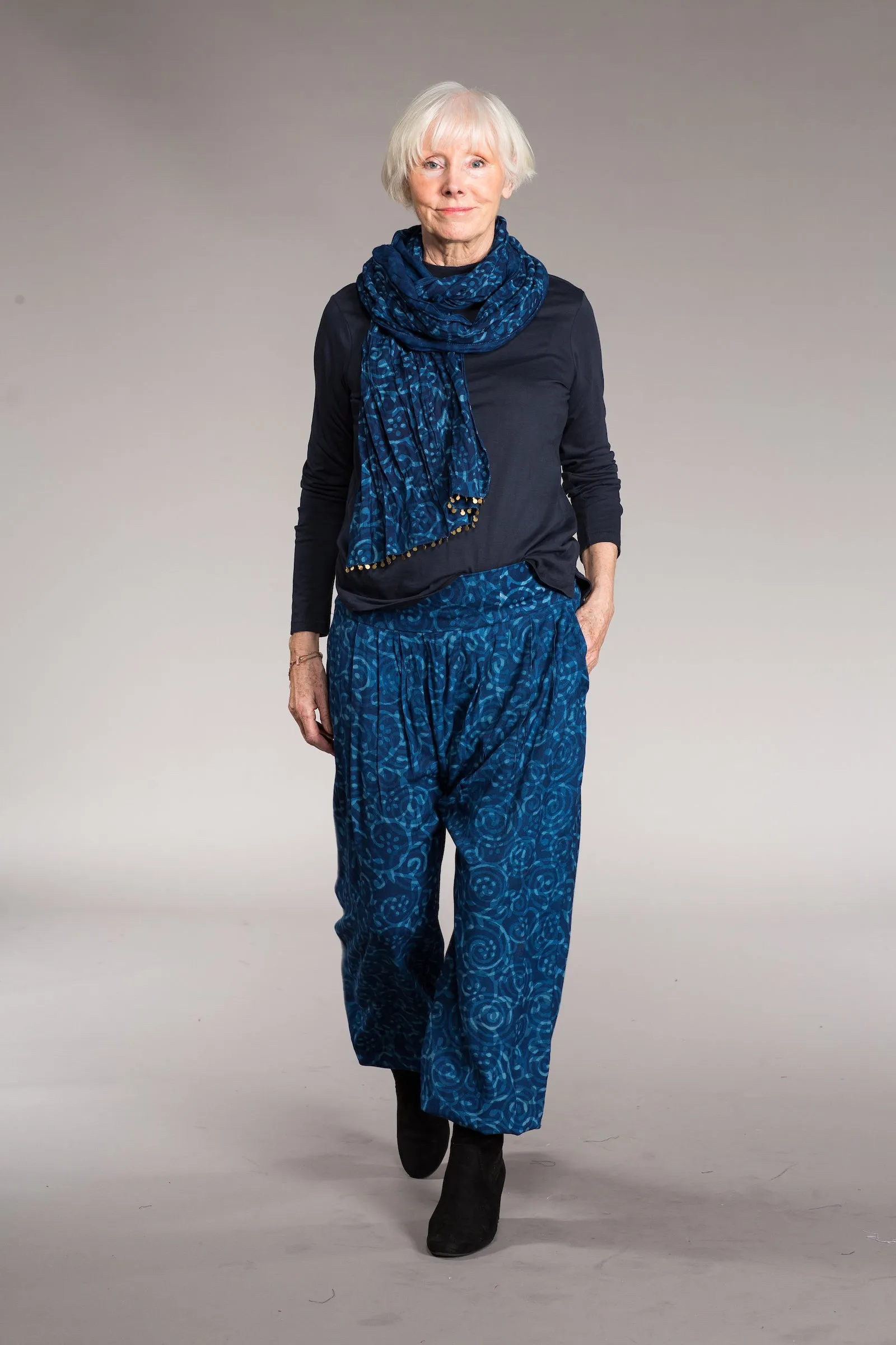 Arabia Pants Hand-Block Printed in Moss Crepe