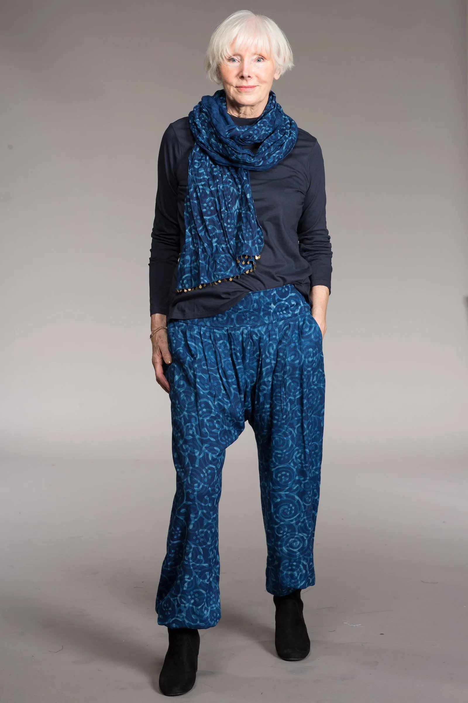 Arabia Pants Hand-Block Printed in Moss Crepe