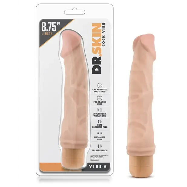 Blush Dr. Skin Vibe 6 Realistic 8.75 in. Vibrating Dildo Beige