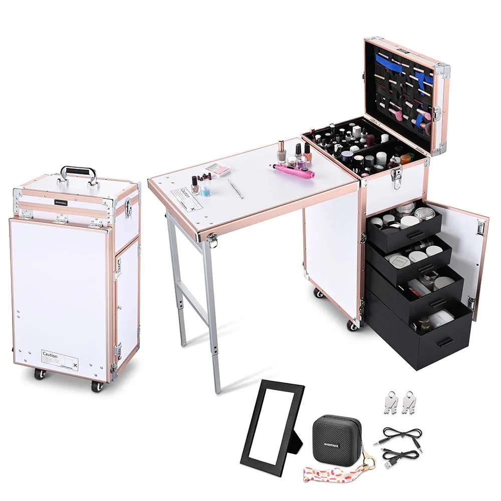 Byootique Nail Table Portable Makeup Station Speaker Drawers