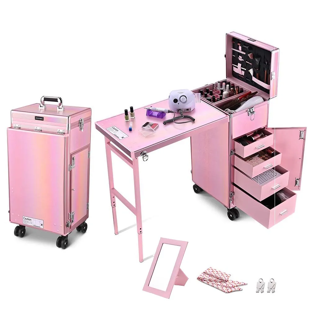 Byootique Nail Table Portable Makeup Station Speaker Drawers