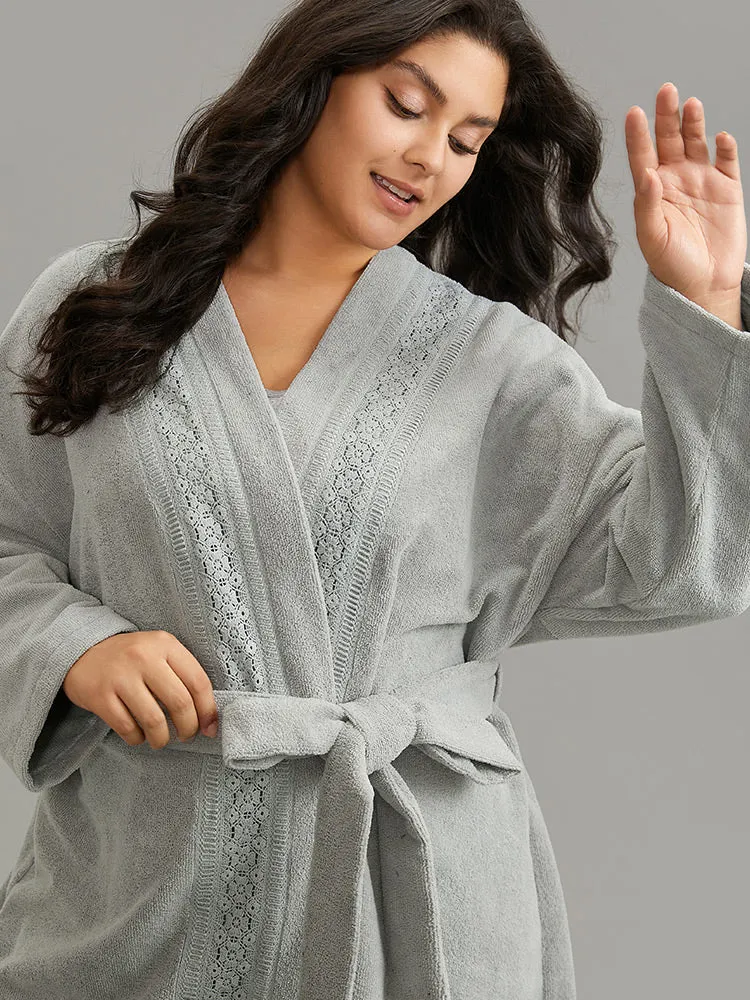 Contrast Guipure Lace Belted Drop Shoulder Sleep Robe