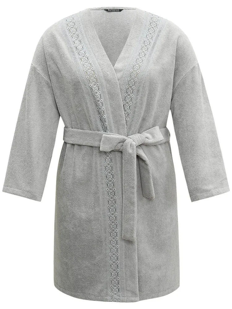 Contrast Guipure Lace Belted Drop Shoulder Sleep Robe