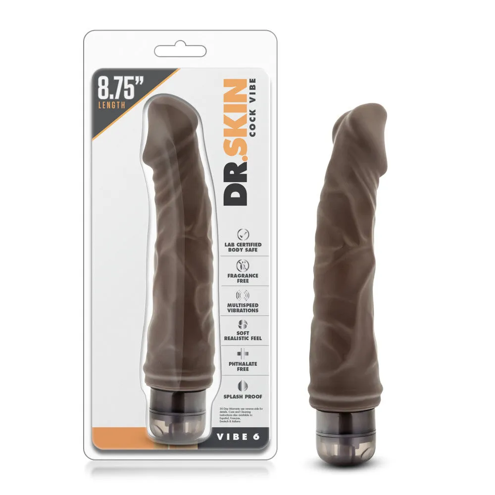 Dr. Skin By Blush® | Cock Vibe 6 Realistic Chocolate 9-Inch Long Vibrating Dildo