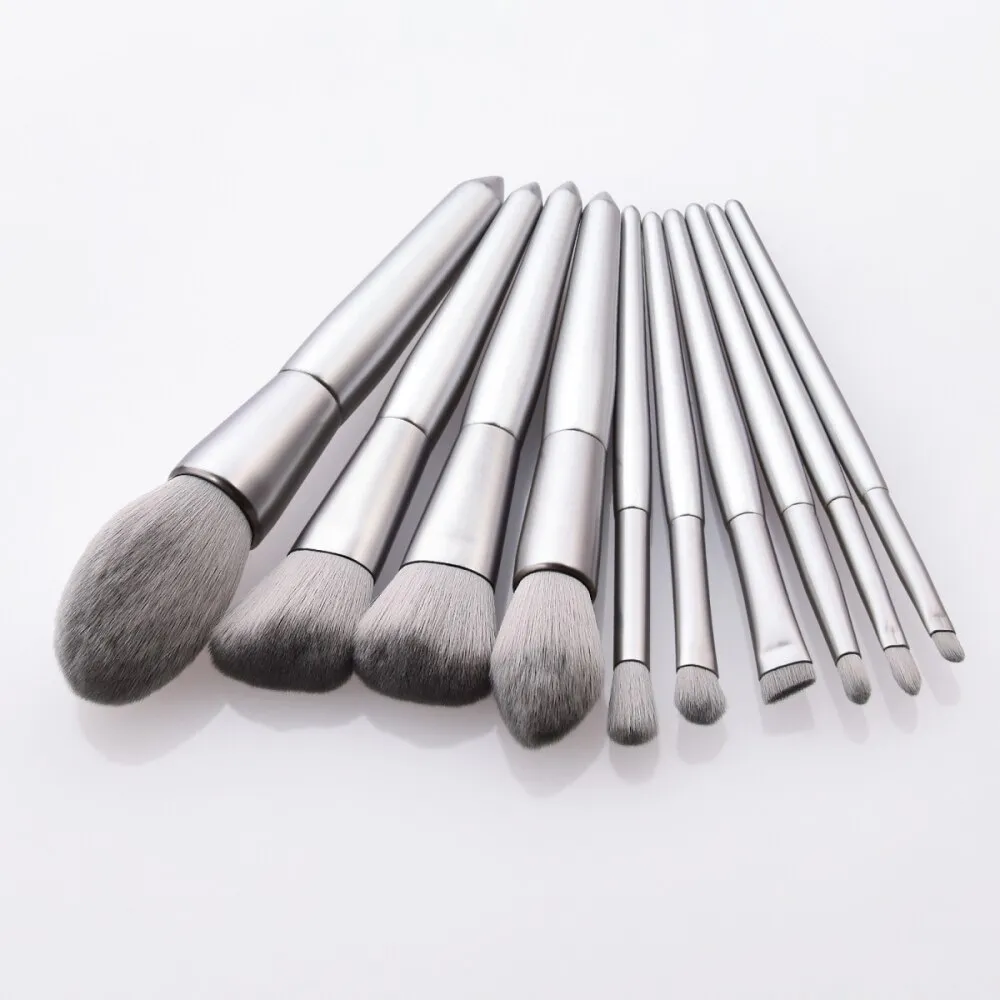 Eyebrow & Eye Shadow Makeup Brushes Silver Set