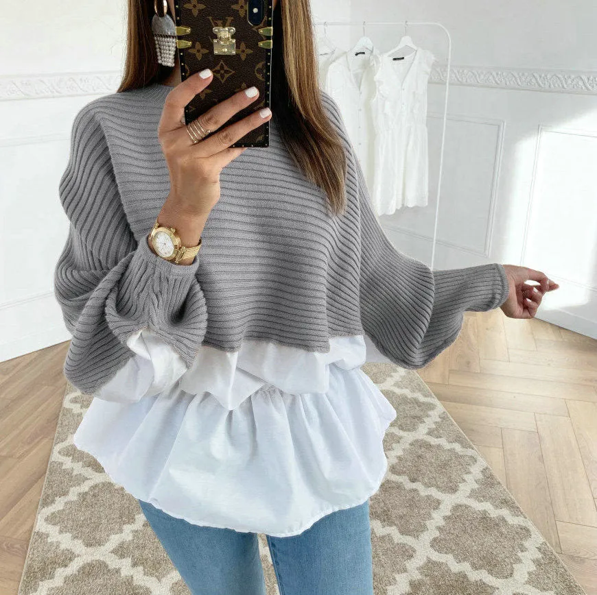 Fashion sexy waist waist mixed color hedging round neck long sleeves