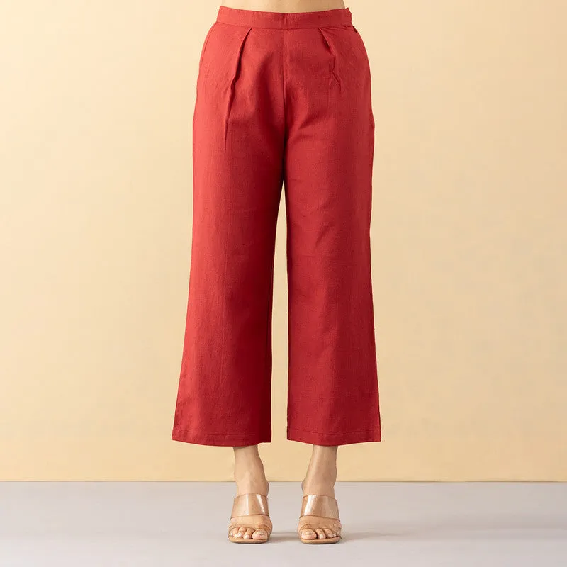 High Waist Cotton Pants | Scarlet | Red