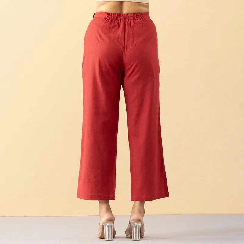 High Waist Cotton Pants | Scarlet | Red