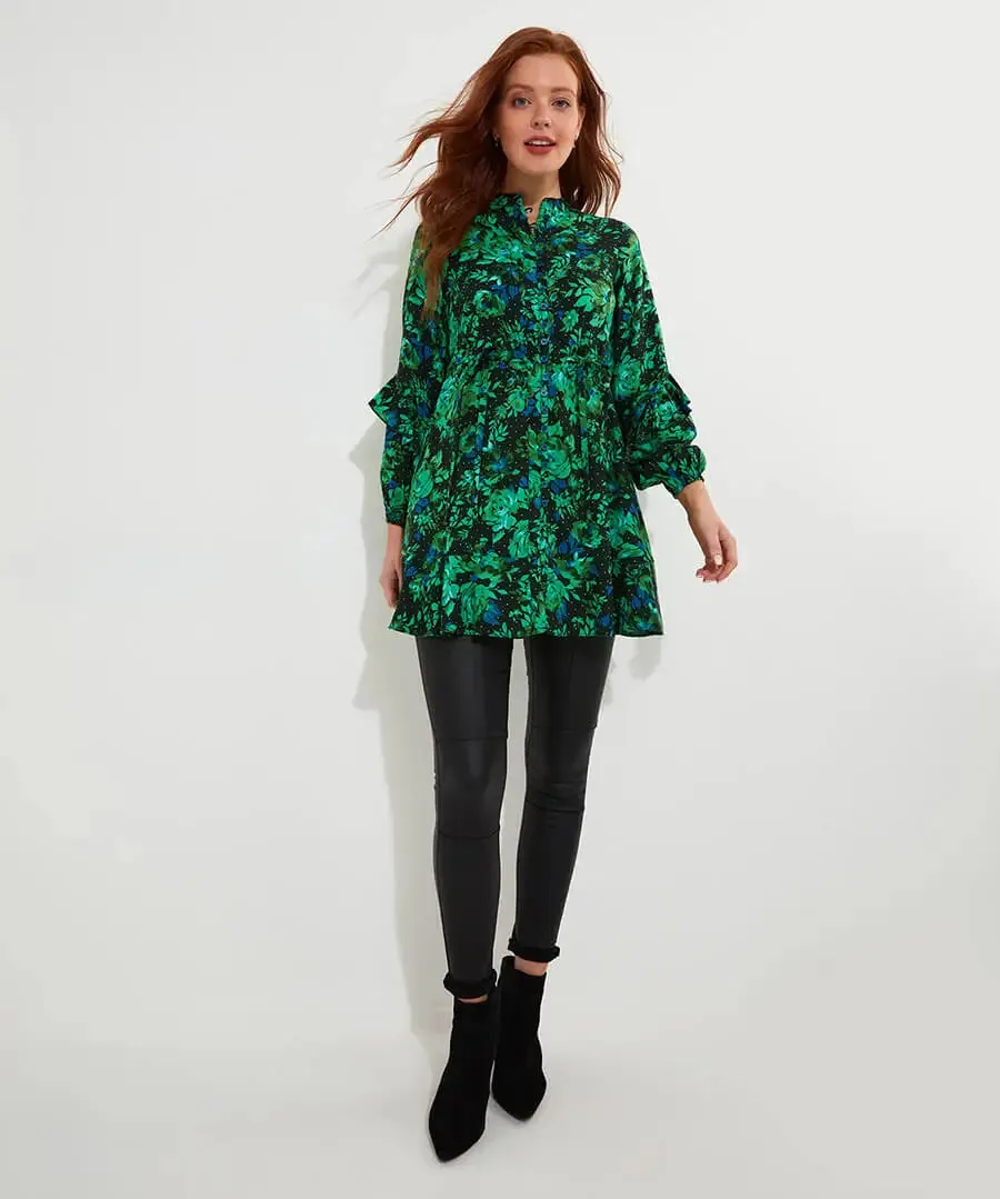 Joe Browns 14 Green Winter Florals Tunic Dress