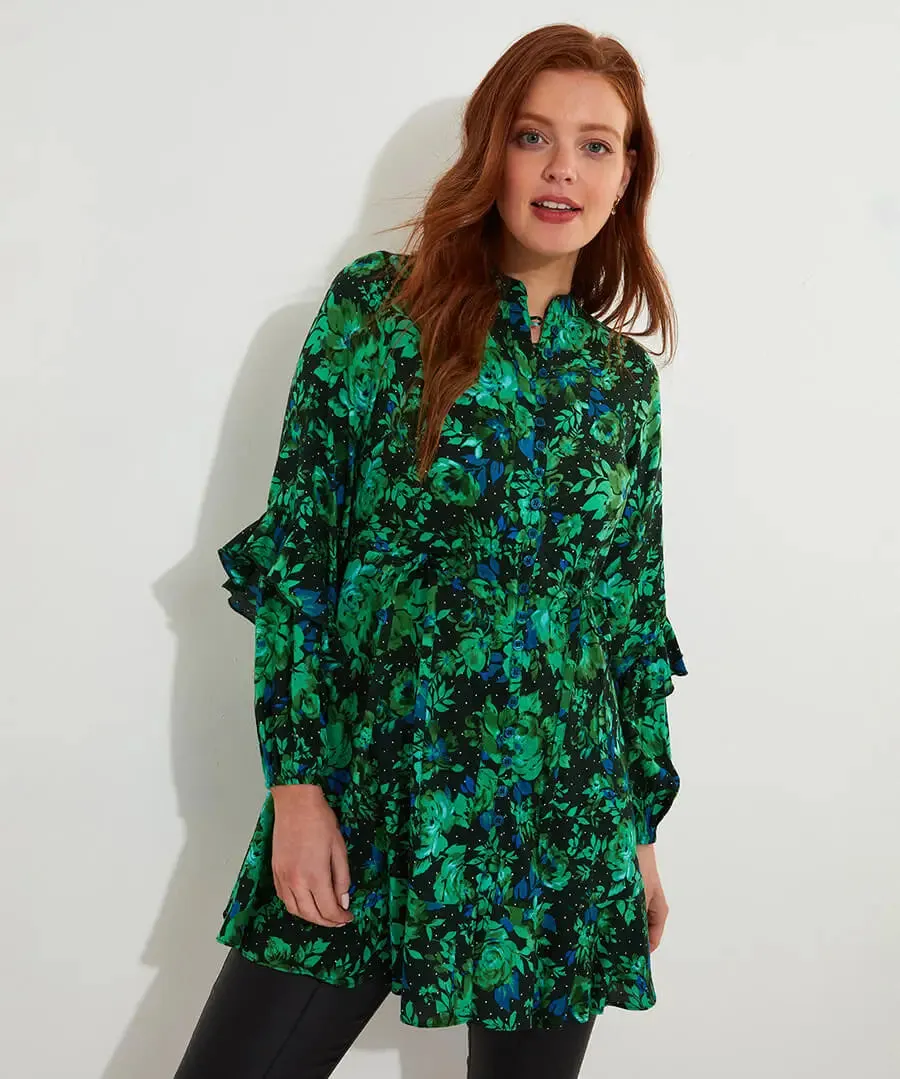 Joe Browns 14 Green Winter Florals Tunic Dress