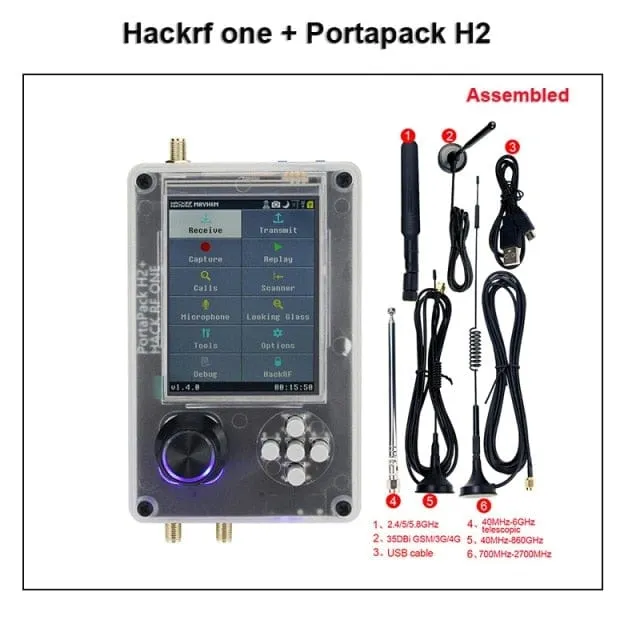 Mayhem Portapack H2 Hackrf One SDR Software Defined Radio 1MHz-6GHz Optional Metal Case Antennas kits DIY Fast Assemble