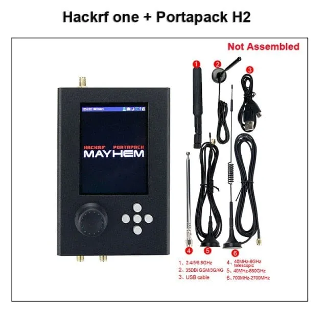 Mayhem Portapack H2 Hackrf One SDR Software Defined Radio 1MHz-6GHz Optional Metal Case Antennas kits DIY Fast Assemble