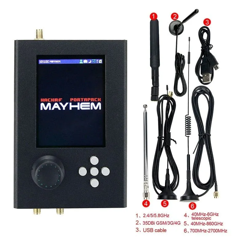 Mayhem Portapack H2 Hackrf One SDR Software Defined Radio 1MHz-6GHz Optional Metal Case Antennas kits DIY Fast Assemble