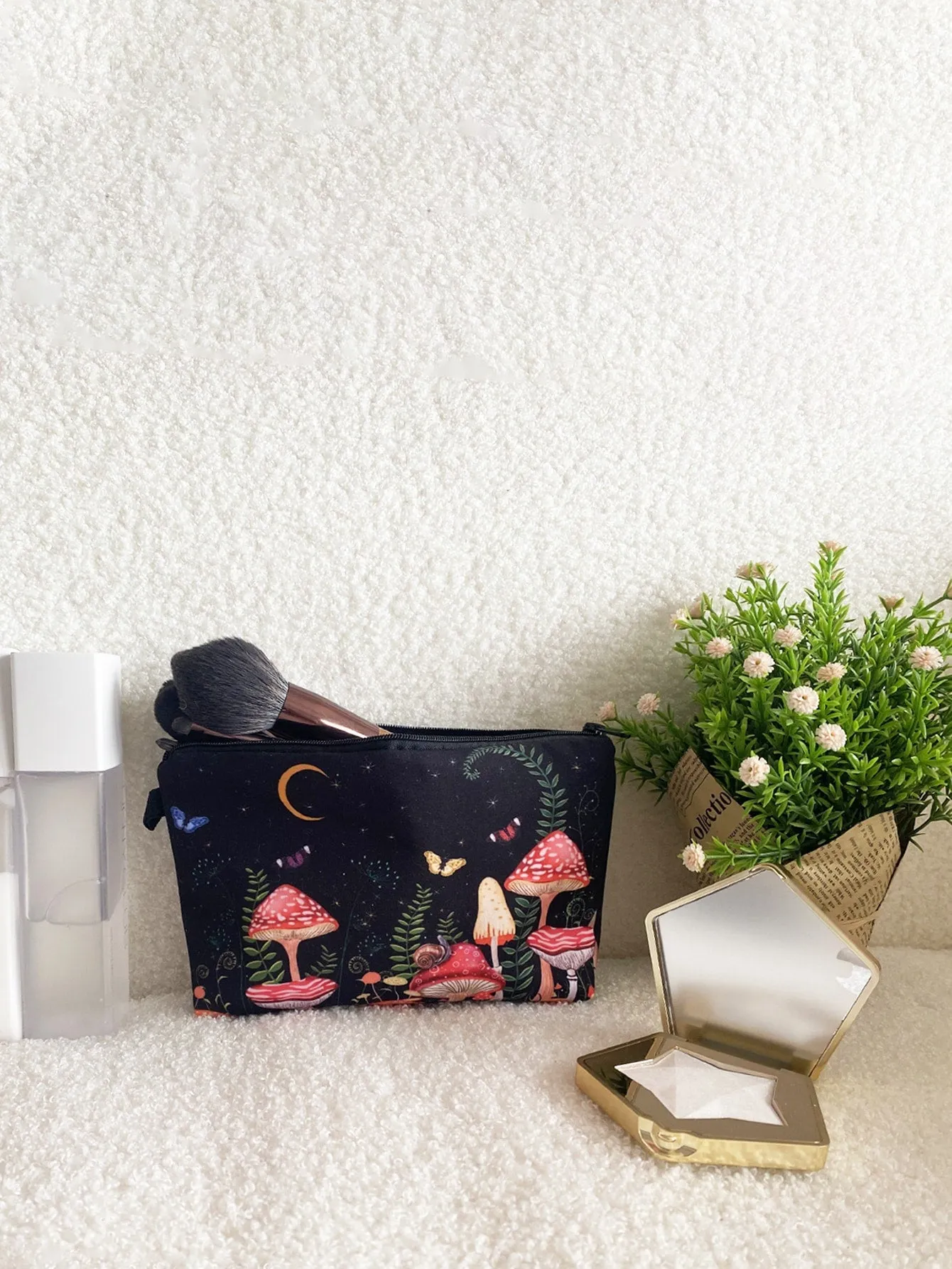 Mushroom Night Sky Makeup Bag Cosmetic Organizer Toiletries Bag Makeup Organizer