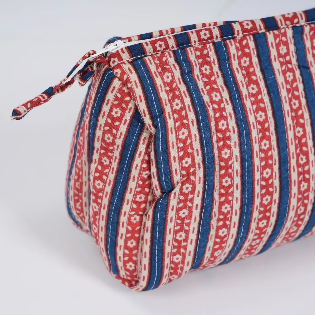 Quilted Makeup Pouch/Utility Pouch Set of 2 - Handprinted in Red & Blue | Portable Toiletry Bag for Travel