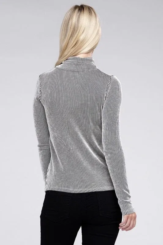 Ribbed Turtle Neck Long Sleeve Top