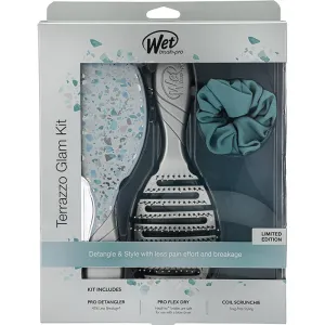 WETBRUSH PRO DETANGLER & FLEX DRY TERRAZZO GLAM KIT, 2 BRUSHES & SCRUNCHIE BLUE